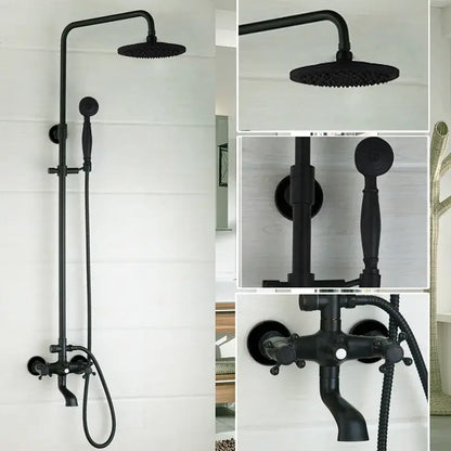 Decorbites™ 8 inch matte black shower faucet set with rectangular rainhead and handheld nozzle in black matte finish