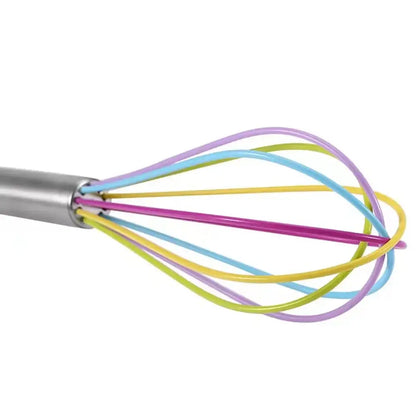 Decorbites™ 8-inch stainless steel silicone whisk mixer with colorful pastel wires for baking and cooking tasks