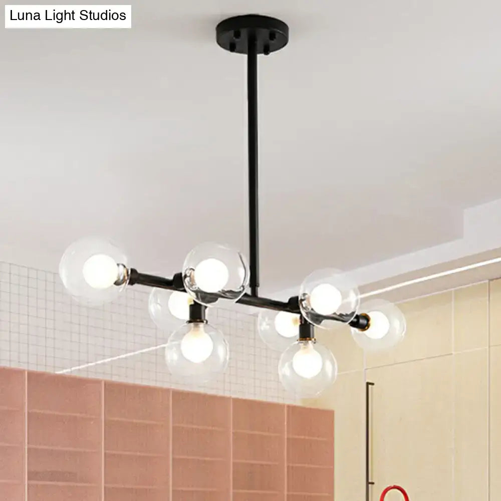 Black metal 8-light nordic globe island pendant chandelier with clear glass e26 e27 bulbs for restaurants