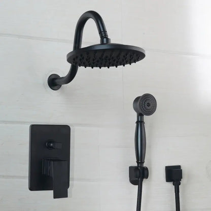 Decorbites™ 8 inch matte black wall mounted shower faucet set with round rainhead handheld sprayer and control valve