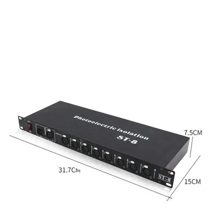 Black st 8 photoelectric isolation rack-mount dmx512 signal amplifier with eight xlr inputs for stage lighting use