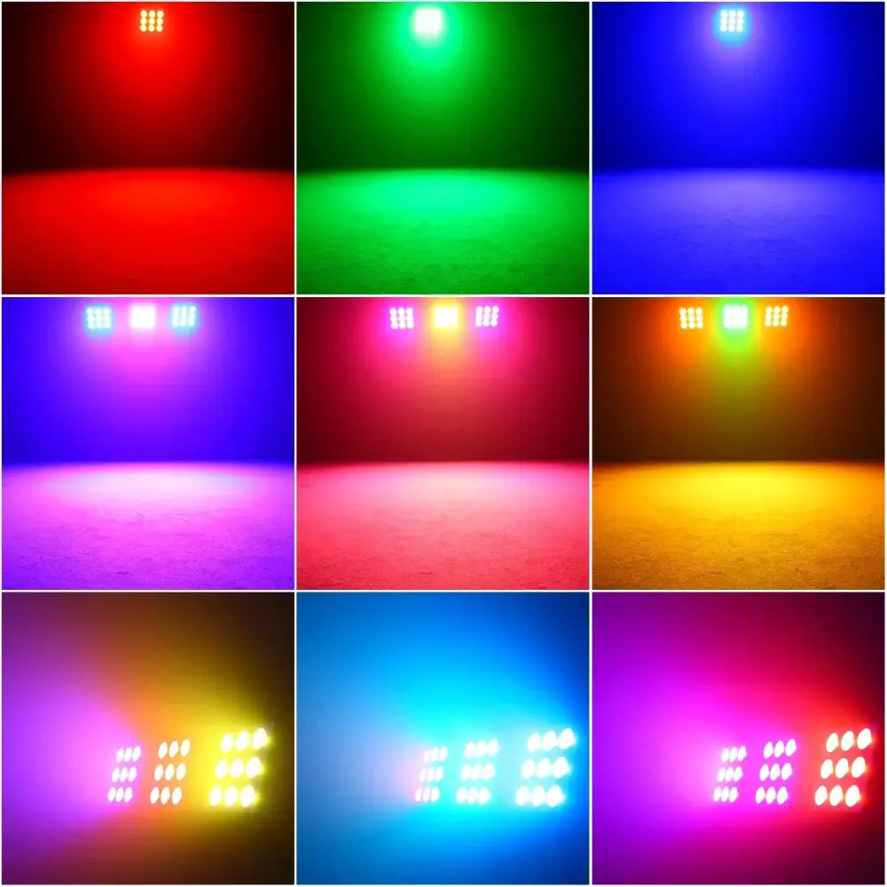 Decorbites 80w 9-eye cob matrix rgbw led stage light featuring colorful panels in red green blue purple pink orange yellow white