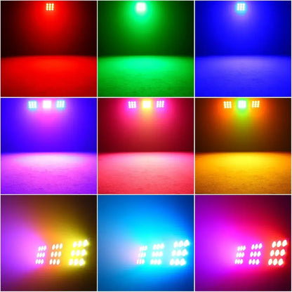 Decorbites 80w 9-eye cob matrix rgbw led stage light featuring colorful panels in red green blue purple pink orange yellow white