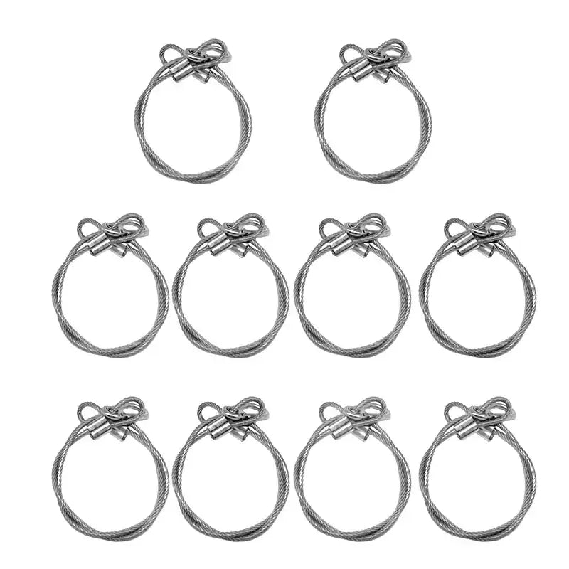 Silver steel stage light safety cable rings with twisted wire design and metal clasps for light safety pack of 10