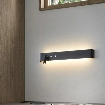 Black matte aluminum wall light switch with sleek rectangular design and adjustable spotlight for living room and bedroom