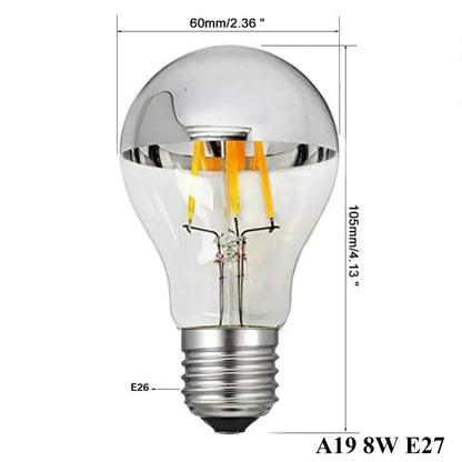 Clear glass decorbites 8w led filament dimmable g45 bulb with silver mirror top and filament interior e12 warm white 2700k