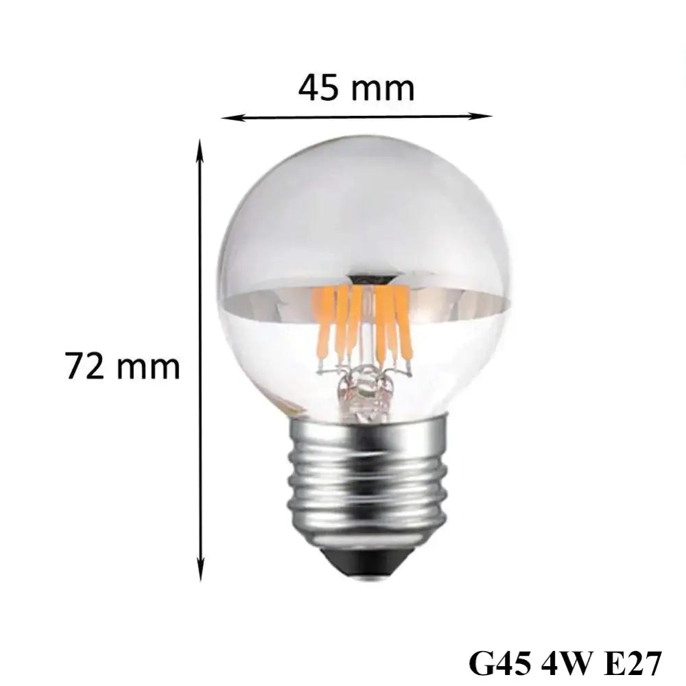 Clear glass globe led filament dimmable g45 silver bulb with metallic base and warm white 2700k light