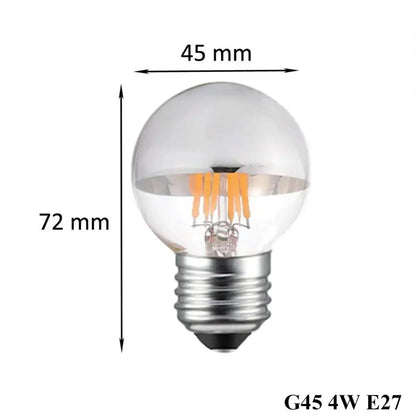 Clear glass globe led filament dimmable g45 silver bulb with metallic base and warm white 2700k light