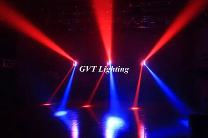 Red and blue laser beams from gvt 8x10w led spider stage lights project dramatically across a dark ktv disco stage