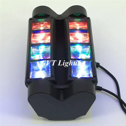 Black dual-head 8x10w led spider stage lights with six vibrant red blue and green panels for disco dj use