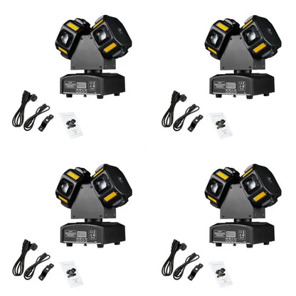Black dual-head led moving head spotlights with yellow accents and digital control panel in decorbites™ 8x12w rgbw 140w dj light