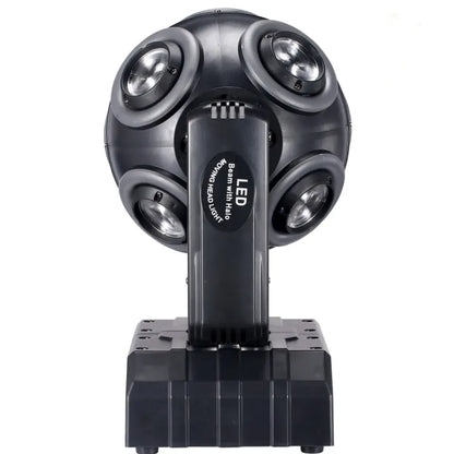 Black 8x15w moving head beam light with four circular fixtures in spherical pattern for dj stage lighting