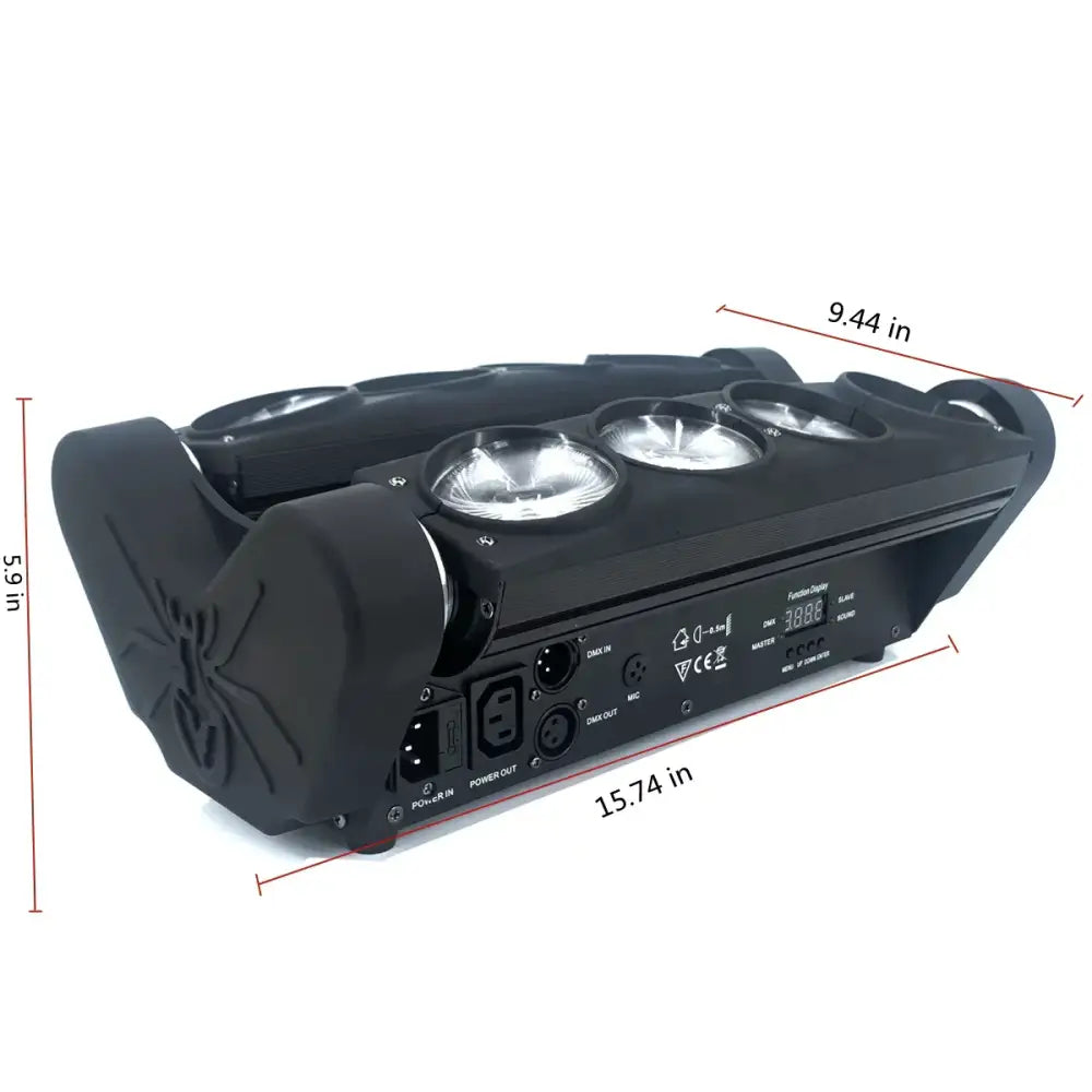 Black spider-themed led light bar with four circular lamps and control ports for decorbites™ 8x15w rgbw spider light