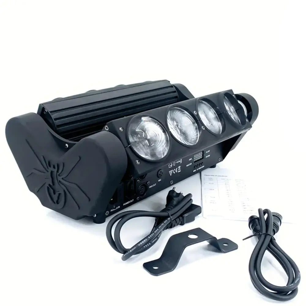 Black 8x15w rgbw spider moving head light with four circular lenses and ribbed housing for dj party beam lighting