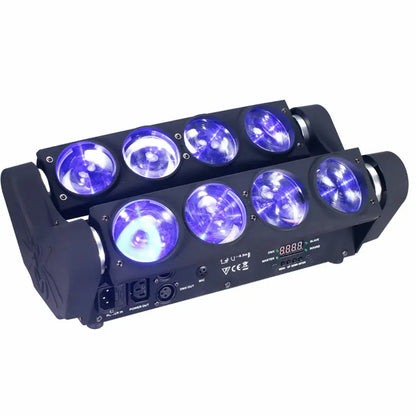 Black dual-row led light bar with six glowing purple lamps and control ports on the side for decorbites™ 8x15w rgbw spider