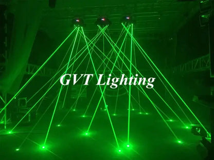 DecorBites™ 9 Eyes moving head spider laser light with green beams creating effects in a dark venue setting