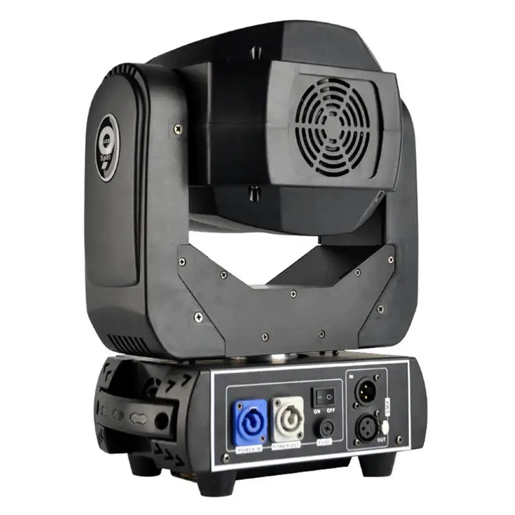 Black professional DecorBites™ 90W LED moving head light with sleek angular design and ventilation grilles for stage use