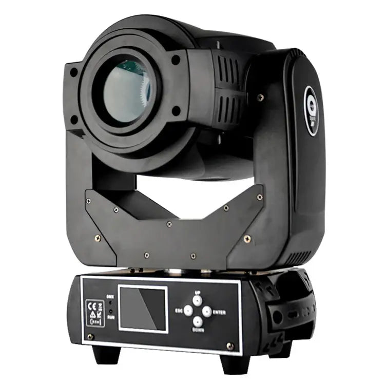 Black decorbites 90w led moving head light with sleek angular design and integrated control panel for stage use