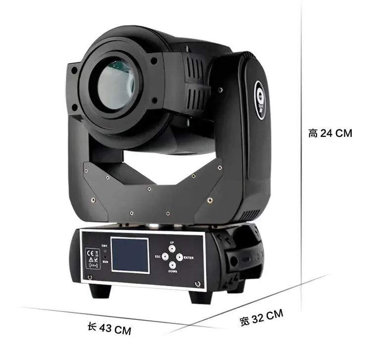 Black DecorBites™ 90W LED moving head light with sleek angular design and integrated control panel for stage use