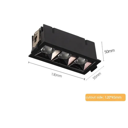 Decorbites™ black rectangular recessed spot light with three circular bulbs crI97 flicker-free led downlight