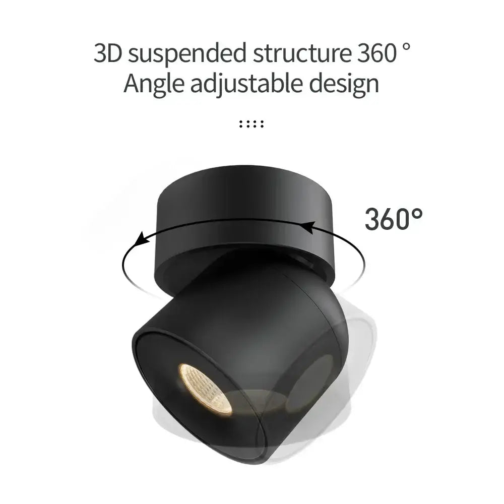 DecorBites 9W black matte cob led ceiling spotlight with 360 degree rotation and sleek cylindrical design