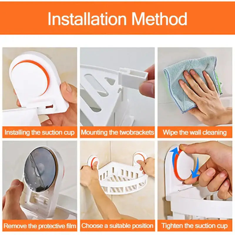 White plastic decorbites abs bathroom shelf with suction cup mounting for wall mounted corner shower storage