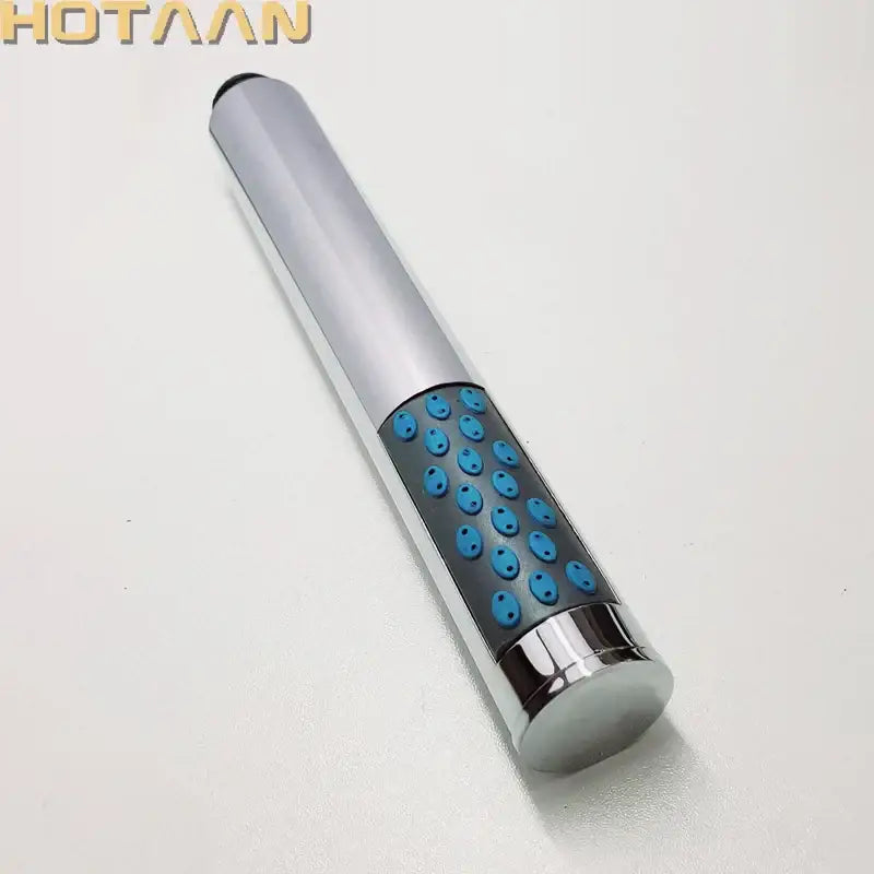 Chrome-finished DecorBites™ ABS chrome plated water saving square rain hand hold shower head with blue textured grip