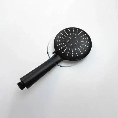 Black matte shower head with circular multi-nozzle head and adjustable handle from decorbites abs3 rain set