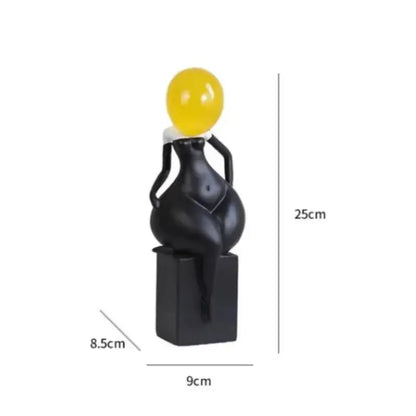 Black resin decorbites abstract art female body figurine with yellow balloon head for modern home decor