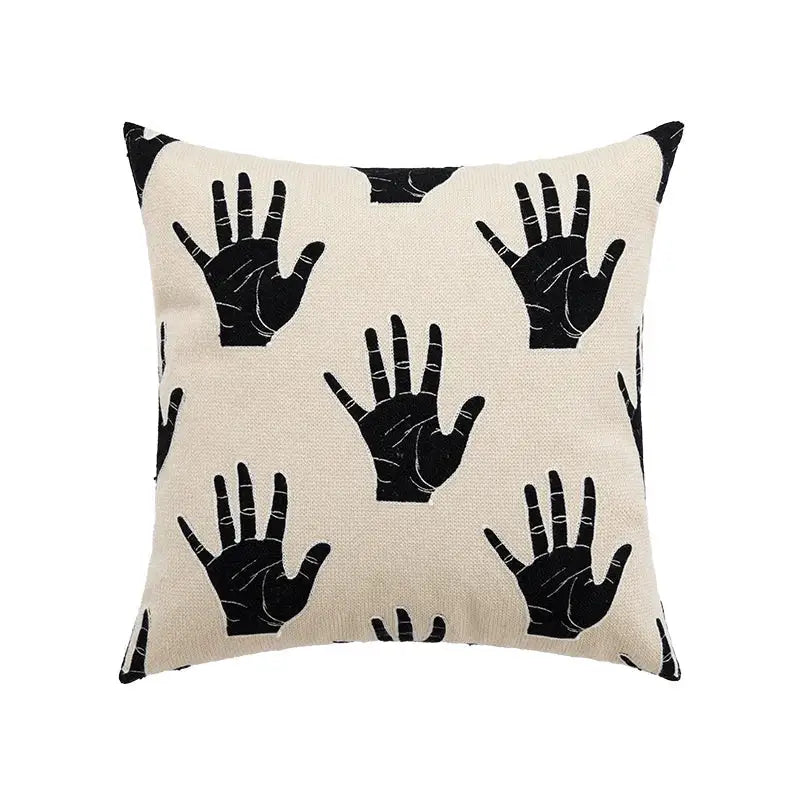 Beige cushion cover with black hand print pattern from decorbites abstract beige coffee brown collection for sofa bed