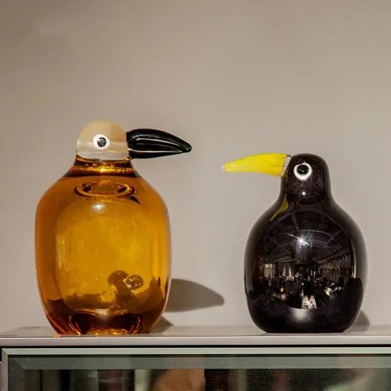 DecorBites™ abstract bird sculpture glass figurines in amber and black with glossy finish for elegant home decor