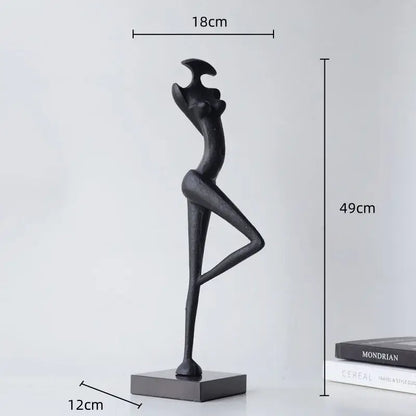 Decorbites abstract black metal female figure sculpture with sleek minimalist design and smooth matte finish for home decor