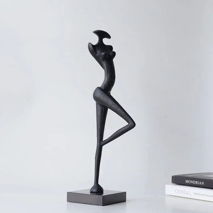 Decorbites abstract black metal female figure sculpture with sleek minimalist design and smooth matte finish for home decor