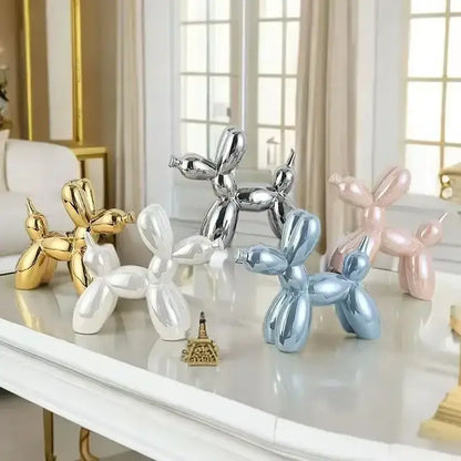 Decorbites abstract ceramic balloon dog sculptures in shiny gold silver white blue and pink for home office decor