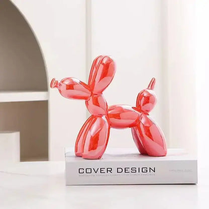 Glossy red balloon dog sculpture with sleek reflective surface by DecorBites abstract ceramic for home office decor