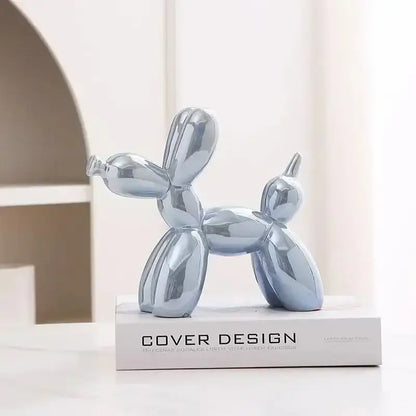Shiny silver balloon dog decorbites abstract ceramic sculpture with reflective surface for home office decor