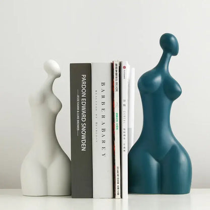 Teal decorbites abstract ceramic bookends shaped like modern abstract ceramic sexy woman statues for stylish decor