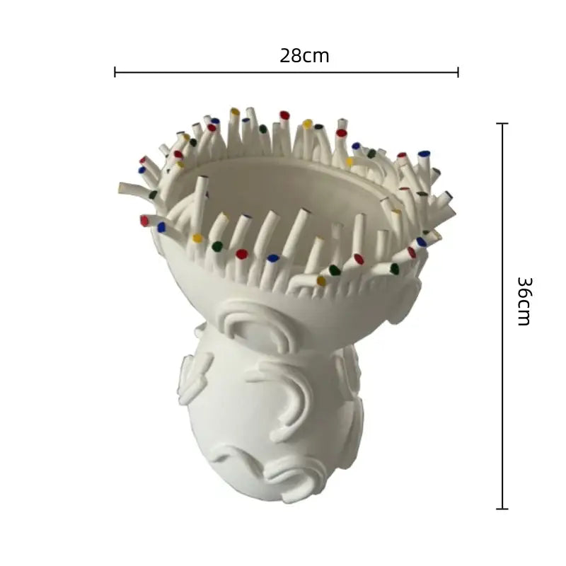 White ceramic DecorBites abstract coral flower pot vase with colorful matchstick coral shapes for home decoration