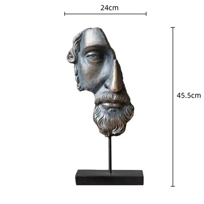 DecorBites abstract David face resin sculpture in antique bronze finish on black pedestal for home decor
