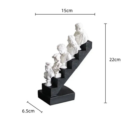 Decorbites abstract david statue sculpture features five white classical busts on a black staircase for home decor