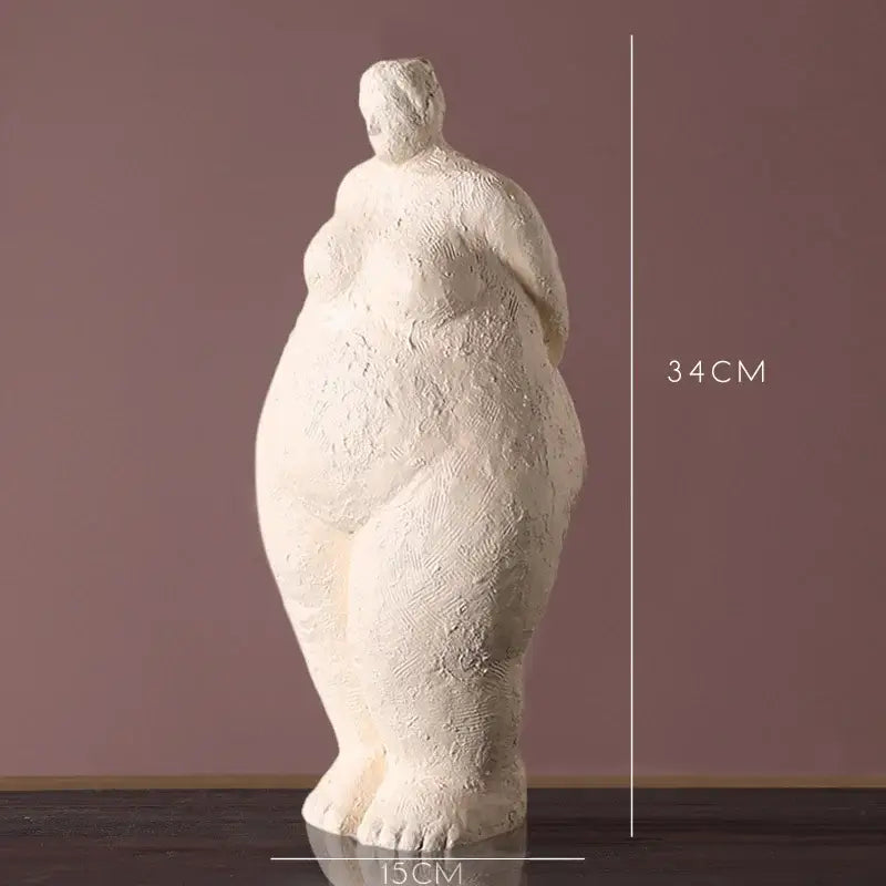 Cream-colored textured ceramic decorbites abstract fat lady figurine standing vintage woman statue for home decor