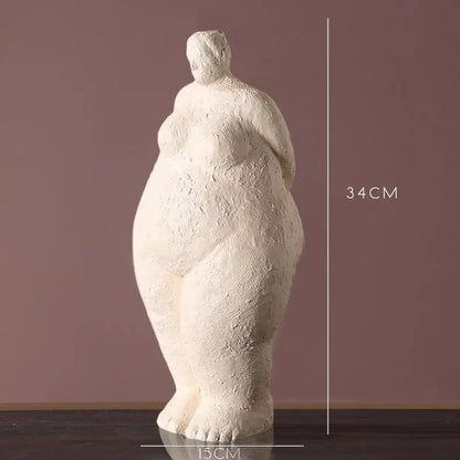 Cream-colored textured ceramic decorbites abstract fat lady figurine standing vintage woman statue for home decor