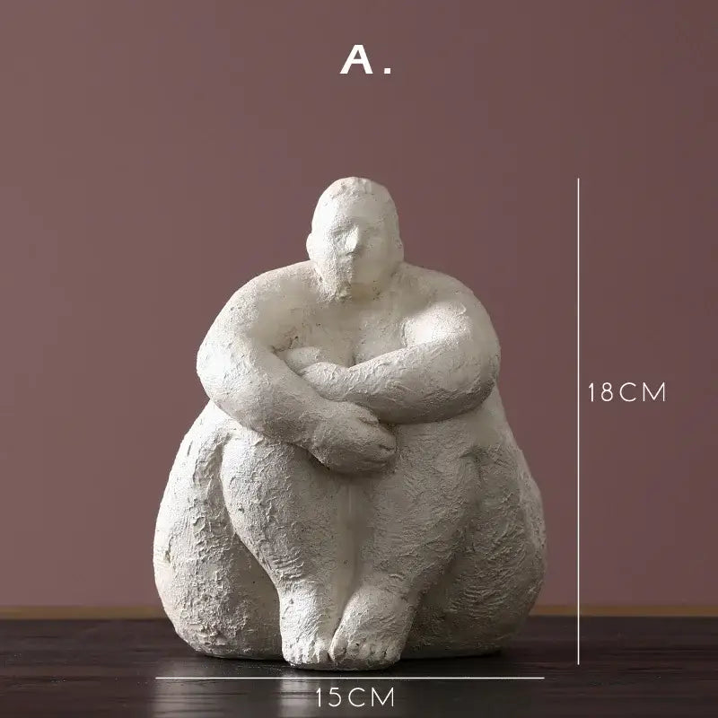 Textured white ceramic decorbites abstract fat lady figurine of a seated woman with arms crossed for home decor