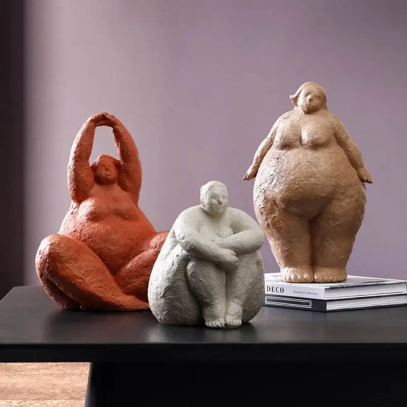 Decorbites abstract fat lady resin figurines in orange gray and beige vintage woman statue home decor ornaments