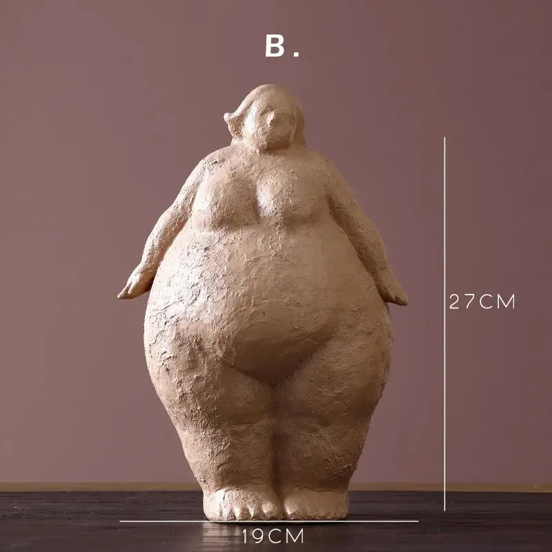 Beige-toned resin decorbites abstract fat lady figurine with exaggerated curves for home decor ornaments