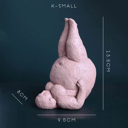 Decorbites abstract fat pink textured clay sculpture of a person in an upside-down yoga pose fat lady figurines