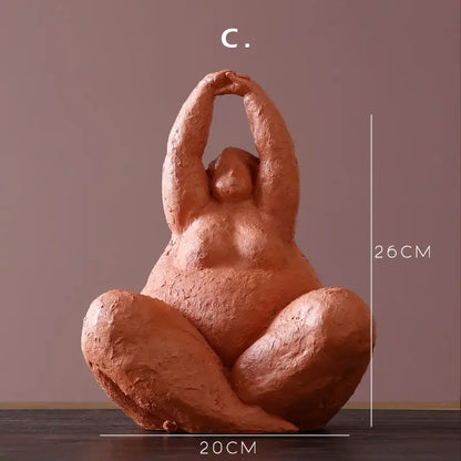 Terracotta decorbites abstract fat lady resin sculpture of a woman seated in yoga pose vintage home decor ornament