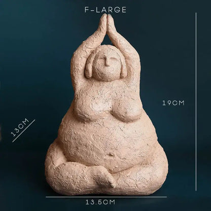 Beige textured ceramic decorbites abstract fat lady figurine of a woman in yoga pose for home decor oraments