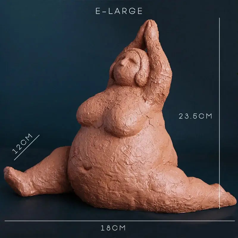 Terracotta clay decorbites abstract fat lady figurine in yoga pose vintage resin home decor ornament