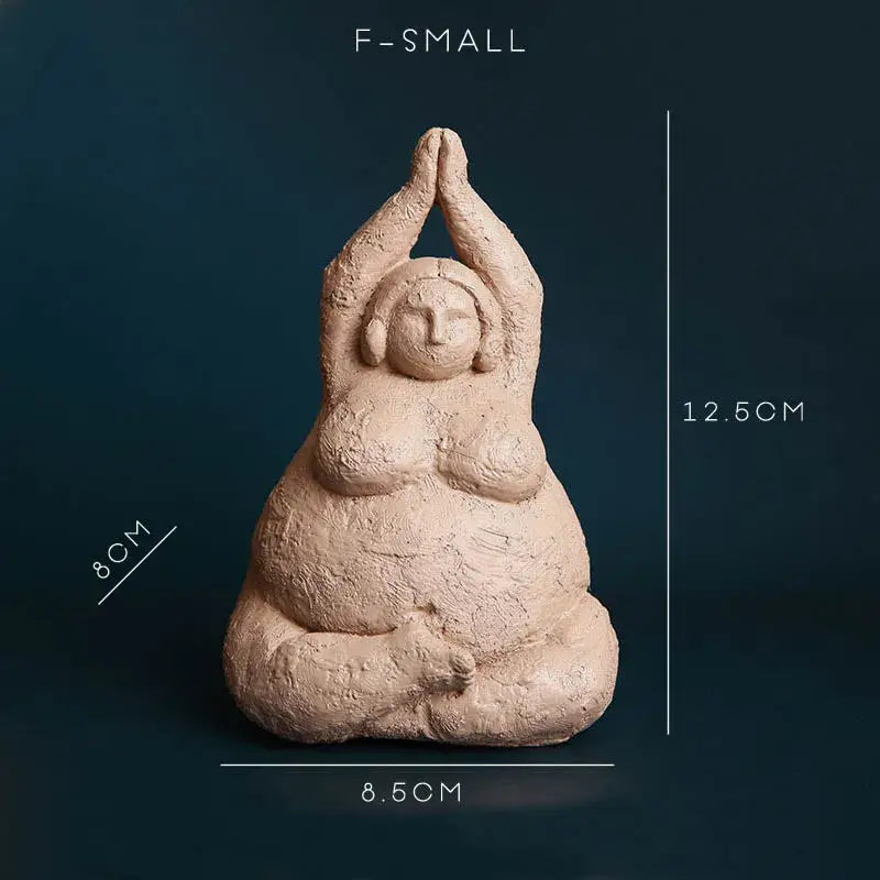 Beige clay decorbites abstract fat lady figurine of a woman meditating yoga pose vintage resin home decor ornament
